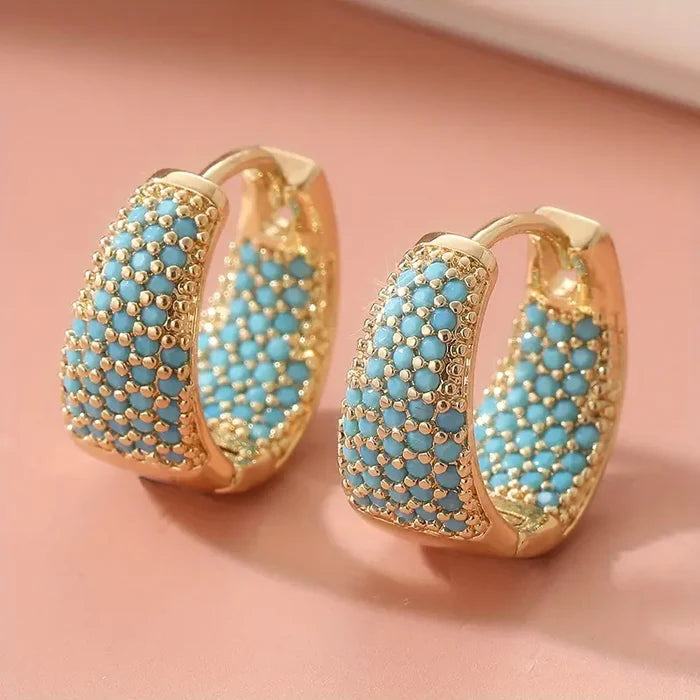 Gold hoop earrings with turquoise beads | Gold