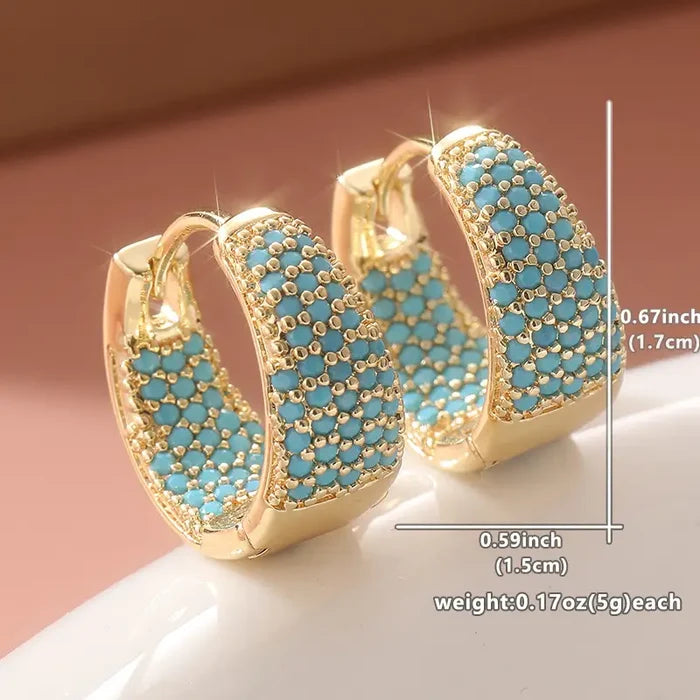 Gold hoop earrings with turquoise beads | Gold