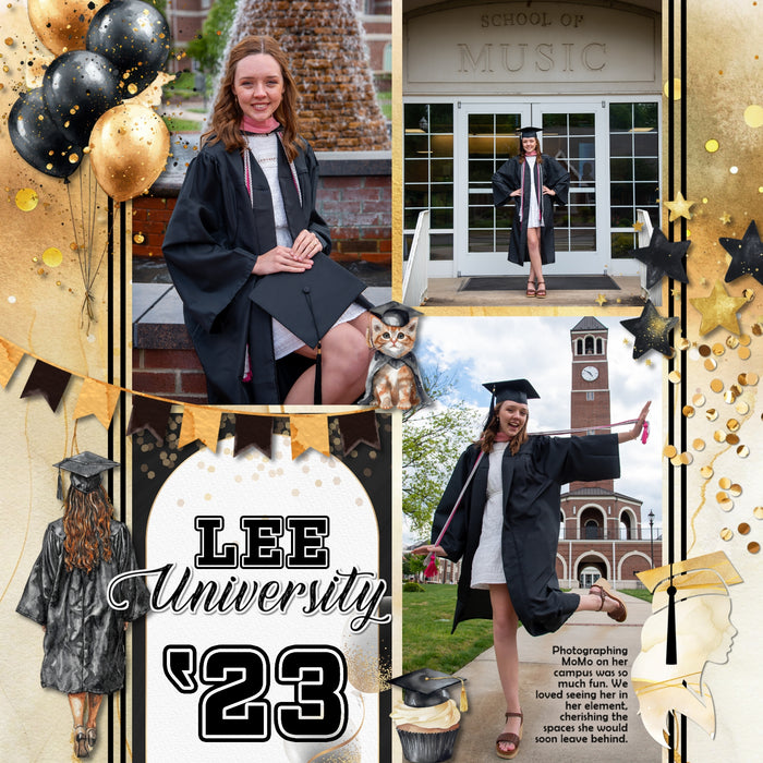Add beautiful graduation watercolor embellishments, papers, clusters, and an alpha set by Lucky Girl Creative digital art to all your school digital scrapbooking pages and graduation party invitations showcasing your student or the graduate. Embellishments include school, university, college, architecture, building, Rottweiler dog, Golden Retriever dog, cat, balloon, banner, bunting, ribbon, book, journal, bouquet of flowers, brain, butterfly, graduation cap, graduation gown, clock, confetti, and more.