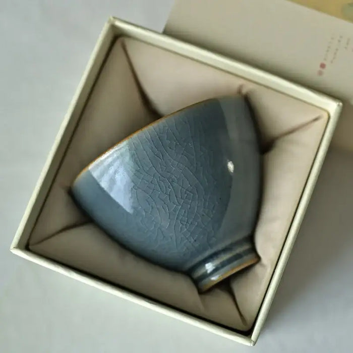 Handmade Ancient Blue Glazed Porcelain Tea Cup, 90ml, for Chinese Gongfu Tea, Ice Crack Pattern Teawares - King Tea Mall - photo 2