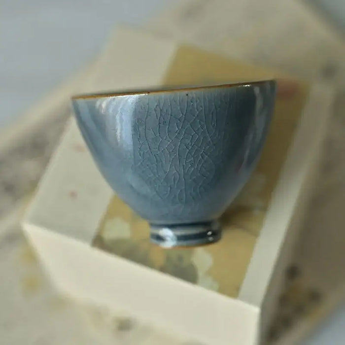 Handmade Ancient Blue Glazed Porcelain Tea Cup, 90ml, for Chinese Gongfu Tea, Ice Crack Pattern Teawares - King Tea Mall - photo 3