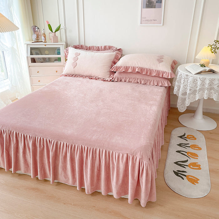 Heart Embroidery Winter Thickened Fleece Bedding Set