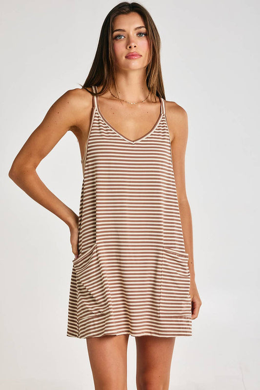 ID4288A | Striped Active Romper Dress With Built In Romper