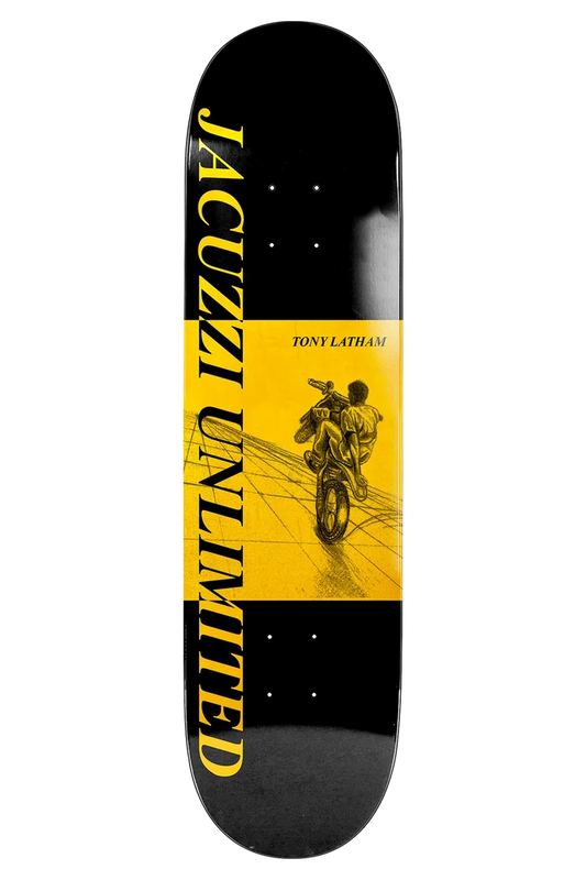 Jacuzzi Latham Dirtbike 8.25 inch skateboard deck with mellow concave and steep kick