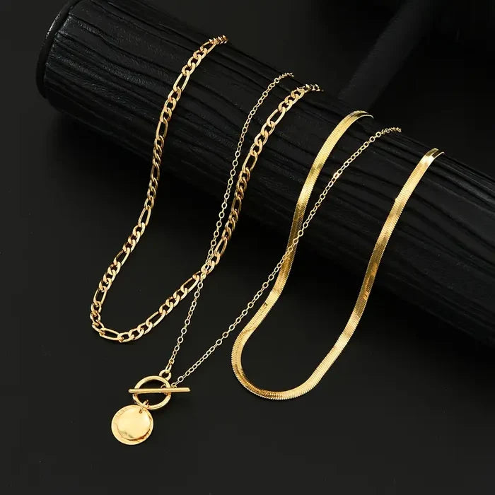 Layered necklace with textured coins Savira | Gold