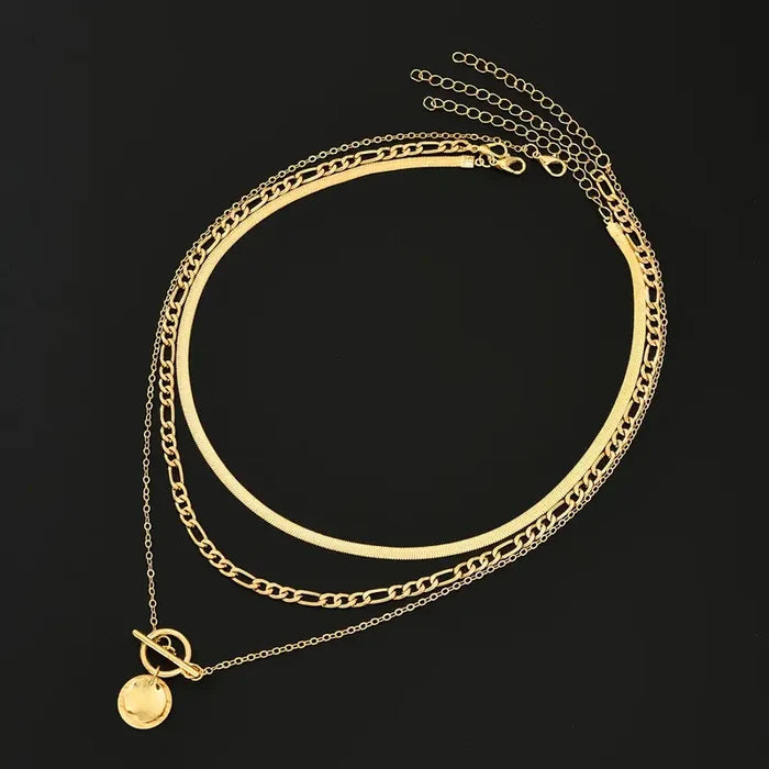 Layered necklace with textured coins Savira | Gold