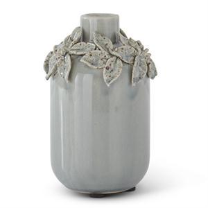 Light Blue Ceramic Vases W/Raised Flowers - Elegant Linen