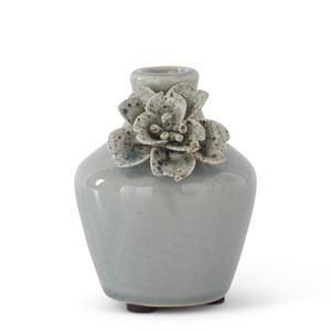 Light Blue Ceramic Vases W/Raised Flowers - Elegant Linen