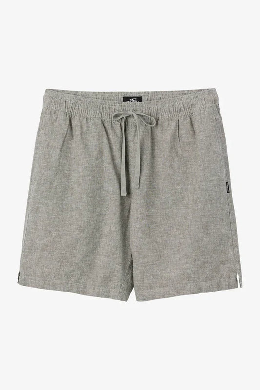 O'Neill Low Key Solid elastic waist shorts in olive cotton linen blend