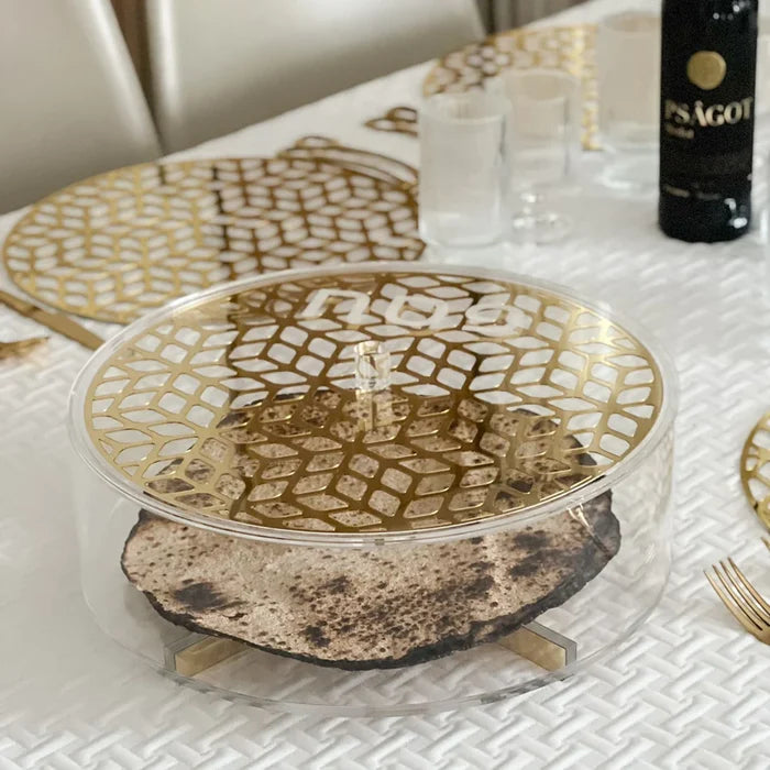 Lucite & Laser Cut Round Matzah Box