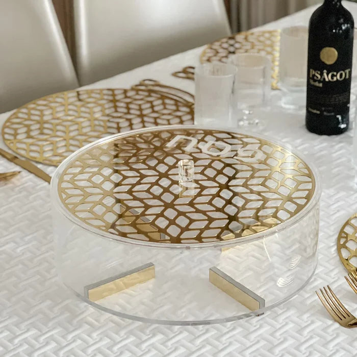 Lucite & Laser Cut Round Matzah Box