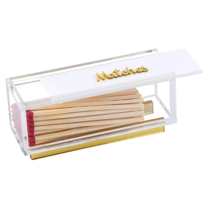 Lucite & Leatherette Matches Box with Text Design