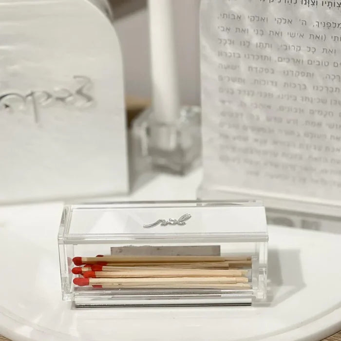 Lucite & Leatherette Matches Box with Text Design