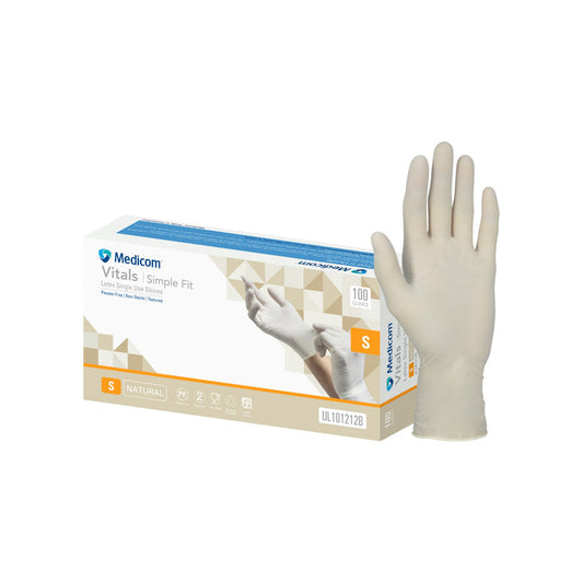 Medicom Vitals Easy Fit Latex Gloves - Powder Free - Small