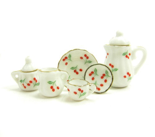 Red Cherry Miniature Dollhouse Tea Set