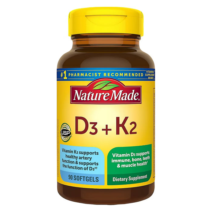Nature Made Vitamin D3 5000 IU (125 mcg) + Vitamin K2 100 mcg Softgels, 90 Count