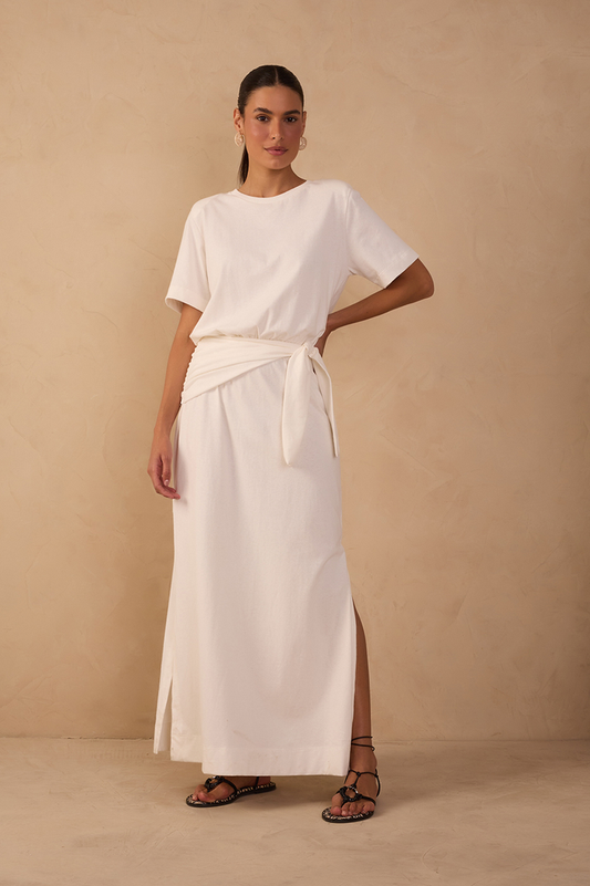 Off-White Short Sleeve Wrap Maxi Dress_1