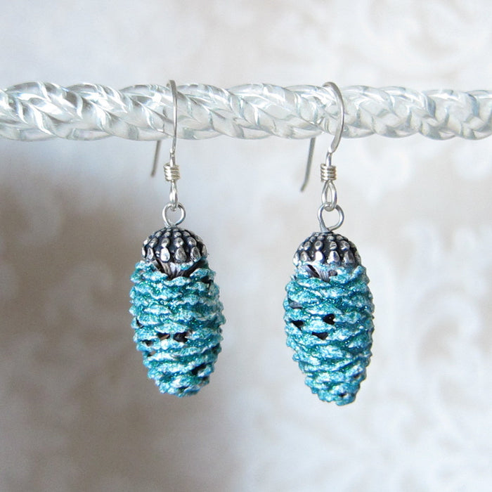 Pine Cone Earrings on Sterling Silver Wires