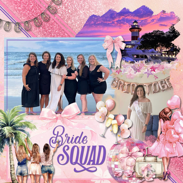 Girls just wanna have fun! Add beautiful watercolor embellishments and pink papers by Lucky Girl Creative digital art to all your digital scrapbooking pages! Great for bachelorette parties, wedding, party, celebration, dance, girl, birthday, girls night out, and girlfriends having fun! With a touch of western flair, these embellishments would be great for destination bachelorette parties to Arizona, the Southwest, Texas, and Nashville, Tennessee. Embellishments include angel wings, limo, town car, and more!