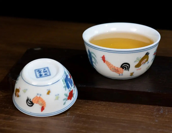 Porcelain Tea Cup "Ji Gang Bei" ( Rooster Cup ) Hand Painting 55ml / 130ml JingDeZhen Gongfu Cha Teawares - King Tea Mall
