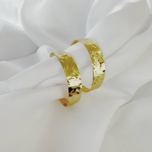 Rain Hammered Statement Hoops Earrings Gold Filled