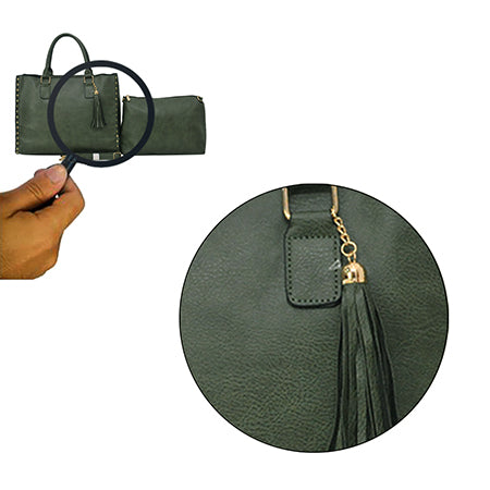 !SALE! Green NGIL Faux Leather 2-IN-1 Tassel Bag