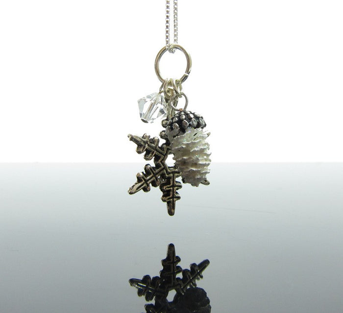 Pine Cone and Snowflake Charm Necklace