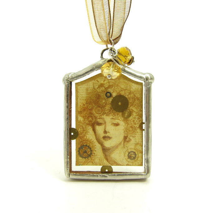 Soldered Pendant Necklace with Art Nouveau Steampunk Debutante