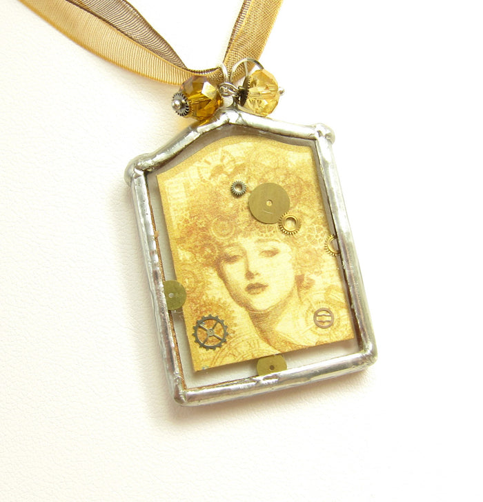 Soldered Pendant Necklace with Art Nouveau Steampunk Debutante