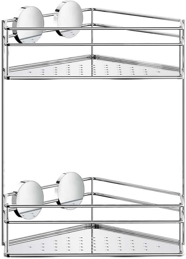 Stainless Steel Self-Adhesive Corner Shower Basket, Polshed Chrome or Matte Black - by Beslagsbode