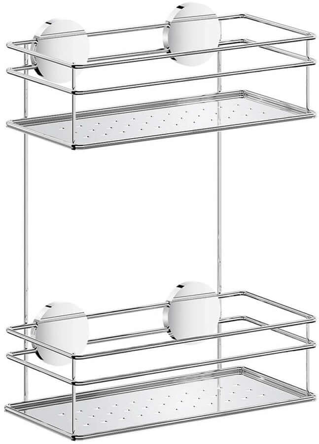 Stainless Steel Self-Adhesive Double Shower Basket, Polshed Chrome or Matte Black - by Beslagsboden