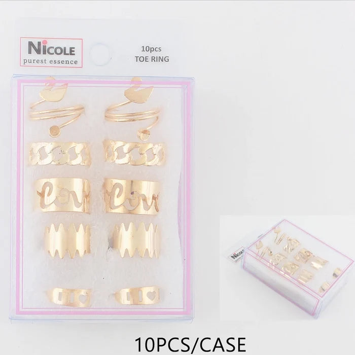 Step Into Summer Style with the 10-Piece Adjustable Gold Toe Ring Set