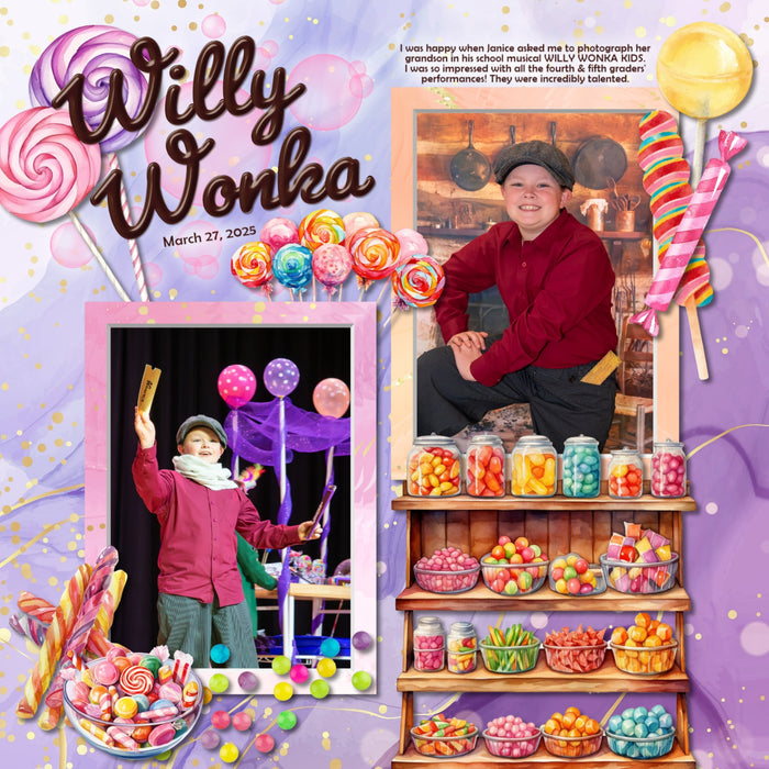 Savor the sweet moments in your life with these beautiful watercolor digital scrapbooking embellishments, pretty papers, and clusters by Lucky Girl Creative digital art filled with tasty goodness. Great for birthday parties, trips to the candy shop, those with a sweet tooth, children, birthday parties, and more. Embellishments include bubble tea, boba, almond cake, carrot cake, Napoleon, cake pop, rainbow slice, cake roll, cake stand, wedding cake, candle, cannoli, cheesecake, ice cream, candy, and more.