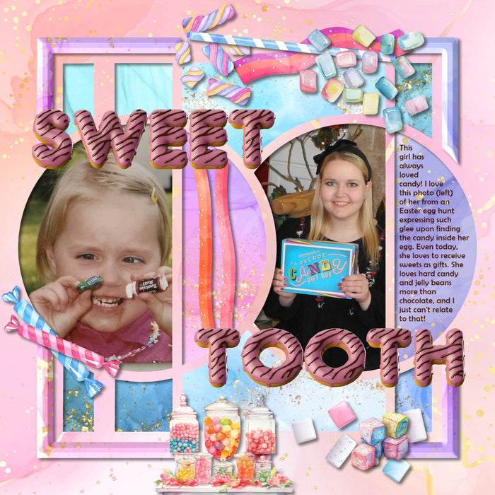 Savor the sweet moments in your life with these beautiful watercolor digital scrapbooking embellishments, pretty papers, and clusters by Lucky Girl Creative digital art filled with tasty goodness. Great for birthday parties, trips to the candy shop, those with a sweet tooth, children, birthday parties, and more. Embellishments include bubble tea, boba, almond cake, carrot cake, Napoleon, cake pop, rainbow slice, cake roll, cake stand, wedding cake, candle, cannoli, cheesecake, ice cream, candy, and more.