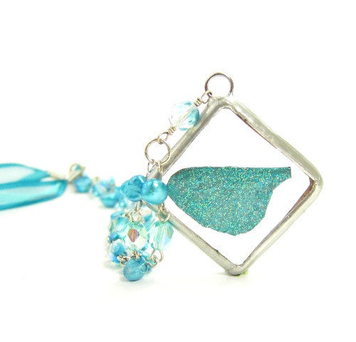 Teal Fairy Necklace with Soldered Glass Pendant