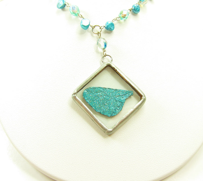 Teal Fairy Necklace with Soldered Glass Pendant