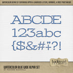 Add these realistic blue watercolor alphabet letters, numbers, and punctuation by Lucky Girl Creative digital art to all your digital scrapbooking pages and mix-and-match them on various projects throughout the year! Great for Father's Day, sports, boy-themed pages, and everyday, too! The Watercolor Blue Wide Alpha Set consists of a full set of digital art uppercase alphabet letters A-Z, lowercase alphabet letters a-z, numbers 0-9, and most punctuation marks.