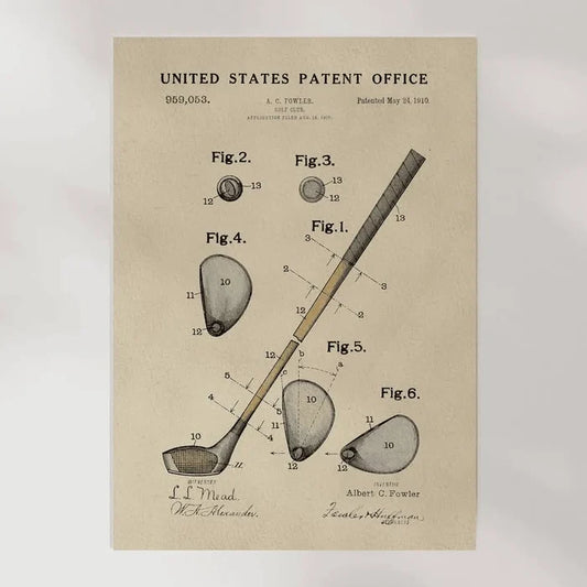 Watercolor Golf Club Patent- Silver Frame 8 by 10