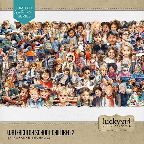Celebrate the young, primary school children and elementary school kids in your life with these modern young school students by Lucky Girl Creative digital art showcasing various race diversity BIPOC boys and girls in a beautiful watercolor style. Common ethnic peoples include White, Caucasian, Hispanic, Latino, Black, African American, Asian, and Native American. Embellishments include the boy, girl, friends, and more! This kit is included in the Watercolor School Children Bundle.