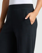 Womens Black Waffle Long Sleeve Henley & Waffle Leg Pant close-up.