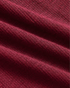Womens Dark Maroon Ribbed U-Neck Tee, close-up of soft knit fabric.