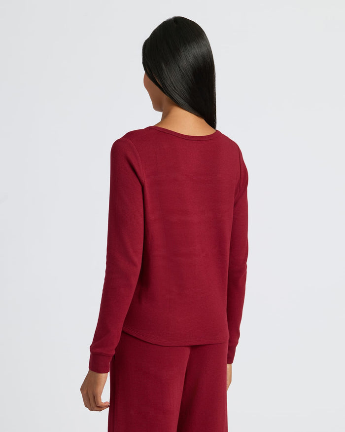 Womens Dark Maroon Waffle Long Sleeve Henley & Waffle Leg Pant.