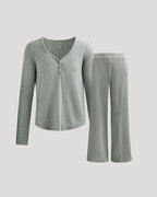Womens Heather Gray Waffle Long Sleeve Henley & Waffle Leg Pant.
