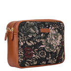 Women’s vintage tapestry vegan‑leather compact crossbody sling bag for everyday, travel, and casual outings — Canada & USA-half side view