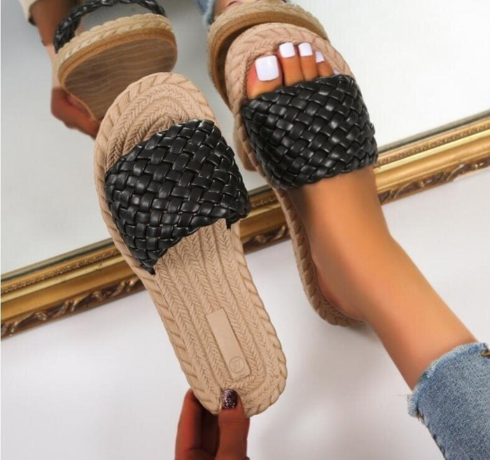 Woven Flat Sandals for Women – Open-Toe Summer Slippers