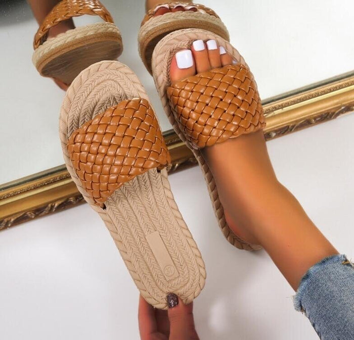 Woven Flat Sandals for Women – Open-Toe Summer Slippers