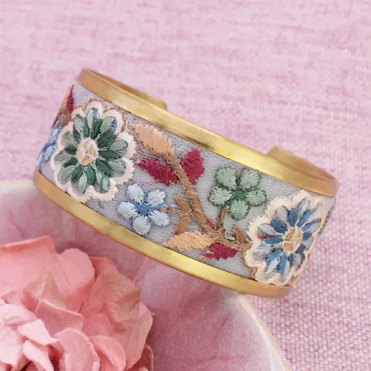 ZAD Pastel Flowers Embroidered Cuff Bracelet
