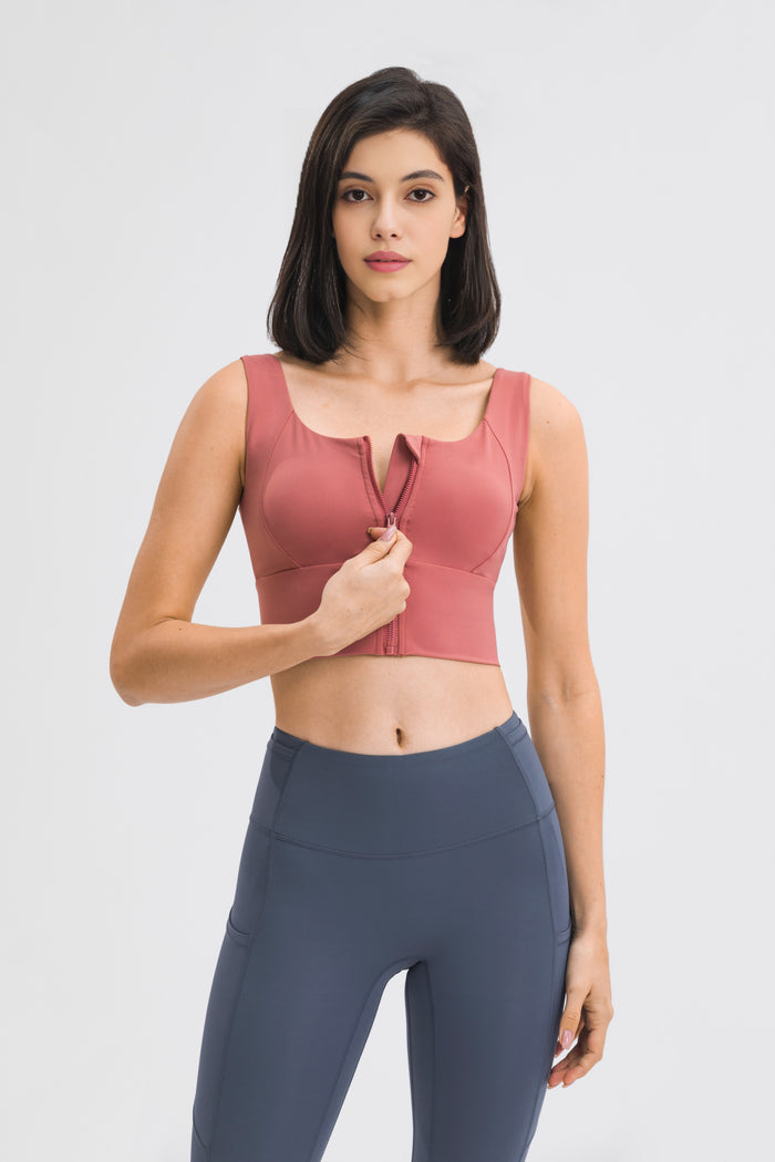 Zipper style convenient sports bra